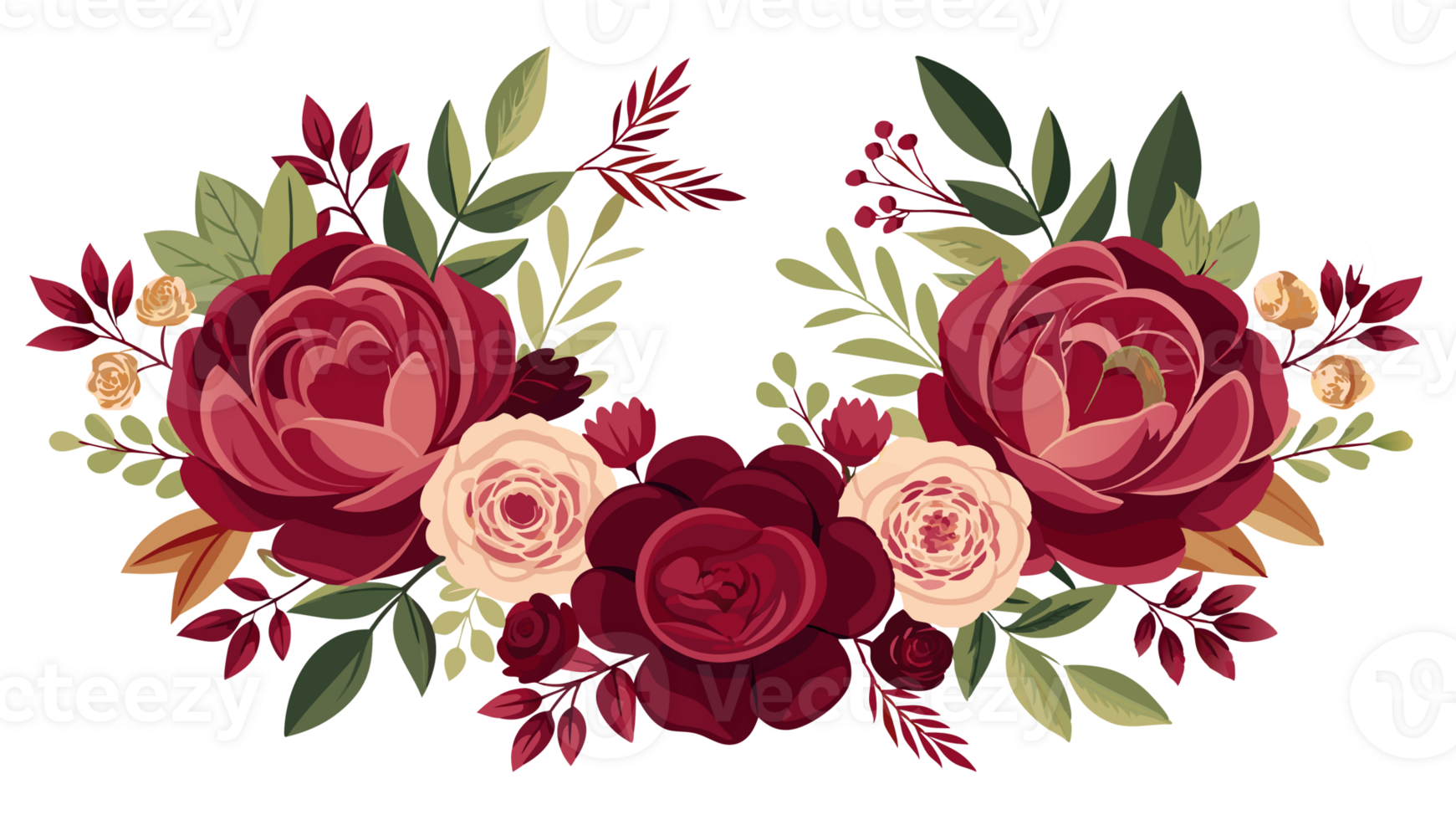 A arranged cluster of red and pink roses png