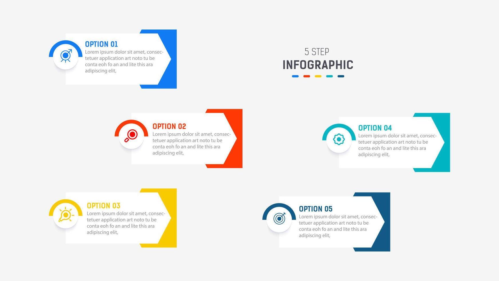Five Step Infographic design element template for presentation. info graphic illustration. process diagram and presentations step, banner, flow chart, 5 option template. vector