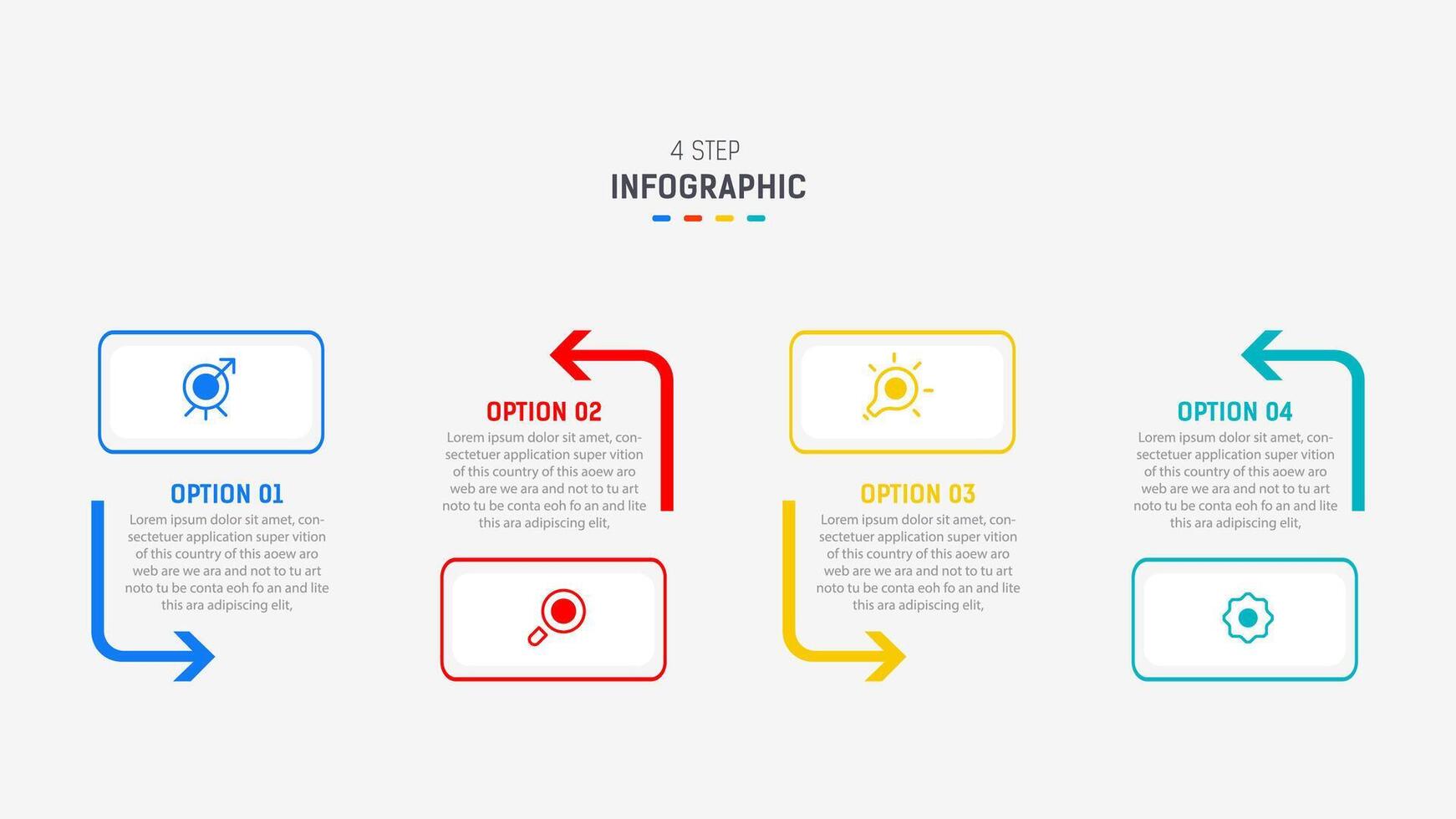 Four Step Infographic design element template for presentation. info graphic illustration. process diagram and presentations step, banner, flow chart, 4 option template. vector