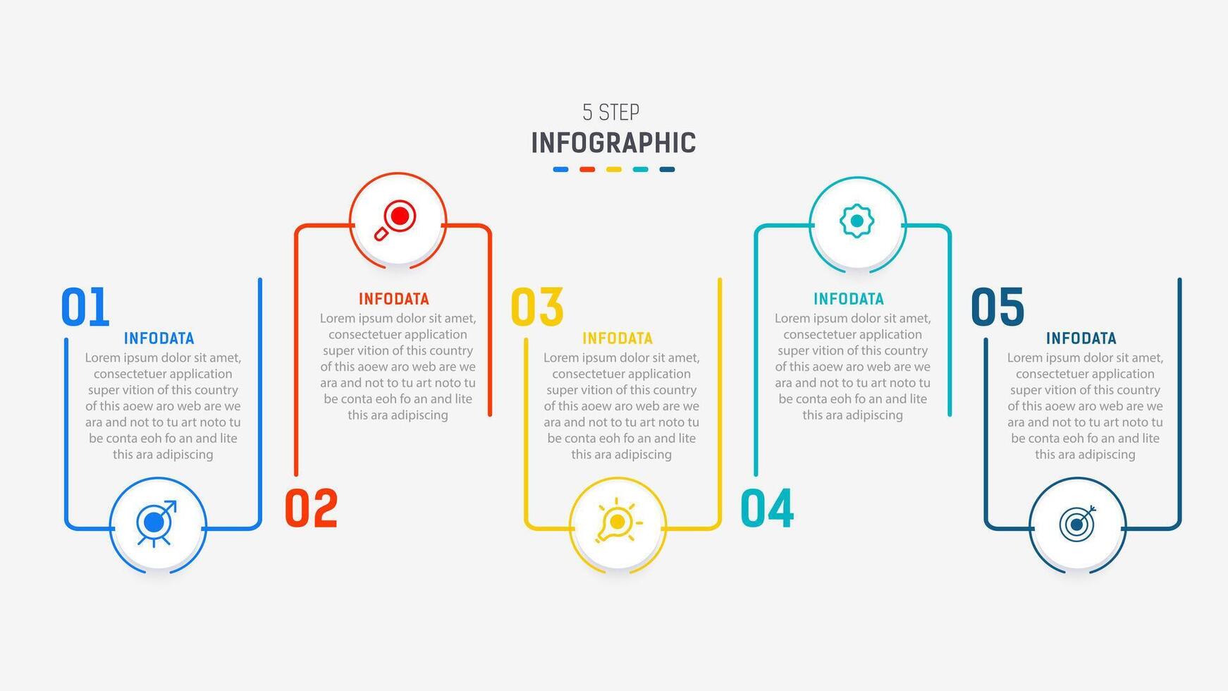 Five Step Infographic design element template for presentation. info graphic illustration. process diagram and presentations step, banner, flow chart, 5 option template. vector