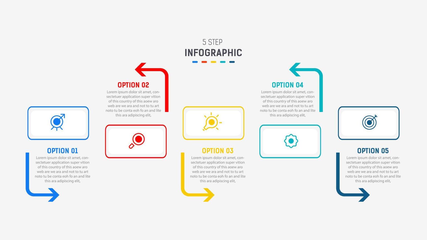 Five Step Infographic design element template for presentation. info graphic illustration. process diagram and presentations step, banner, flow chart, 5 option template. vector