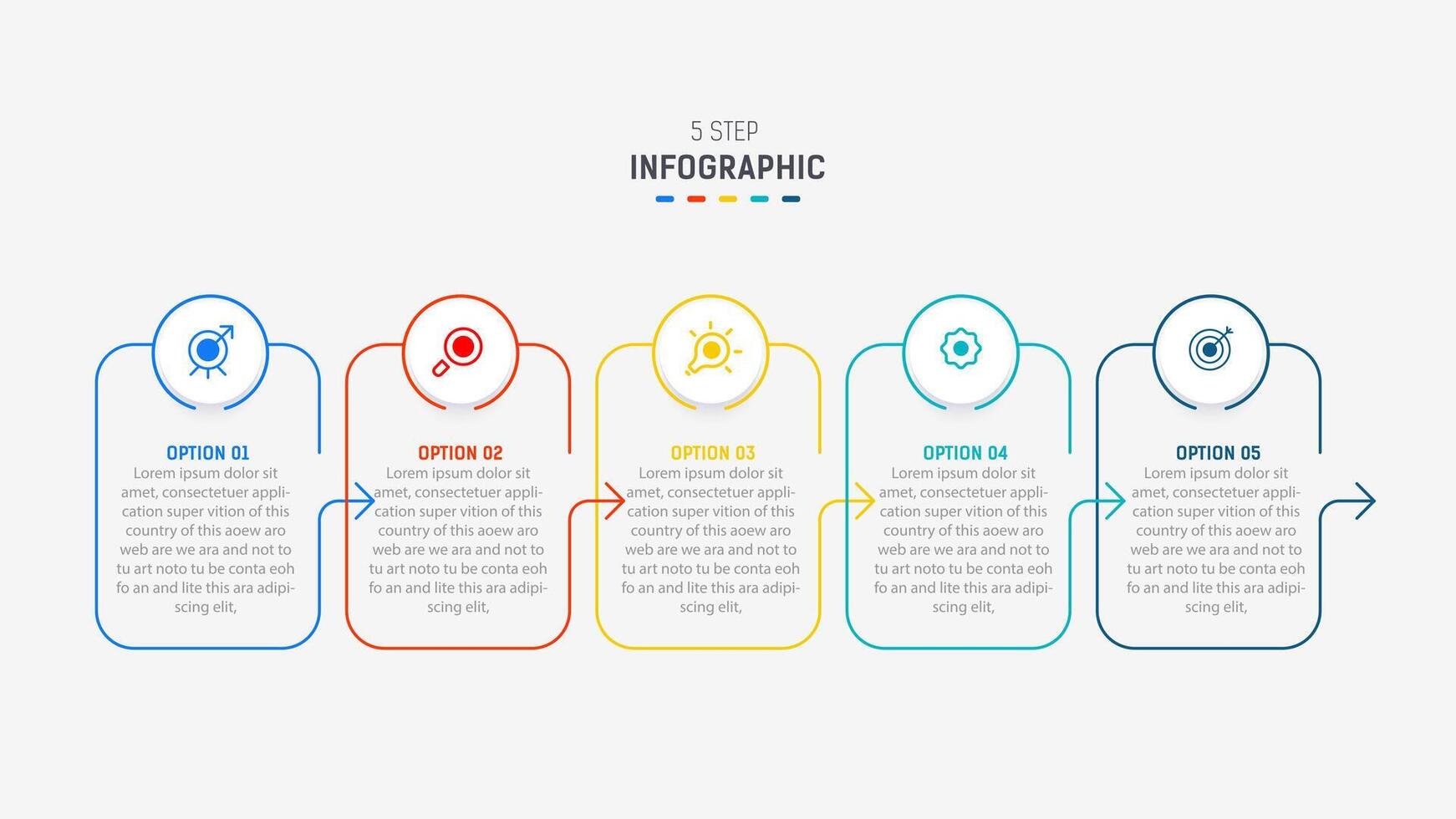 Five Step Infographic design element template for presentation. info graphic illustration. process diagram and presentations step, banner, flow chart, 5 option template. vector