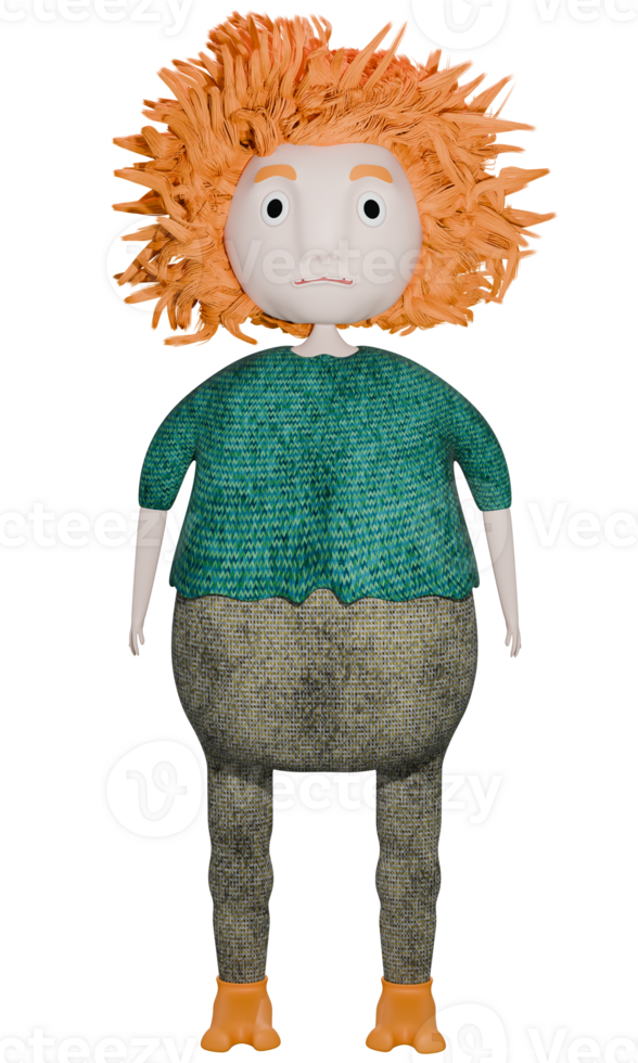 3D doll person orange hair png