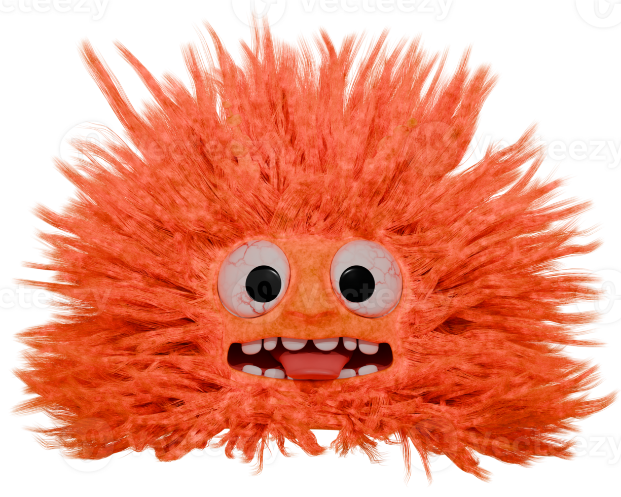 3D monster fluffy orange png