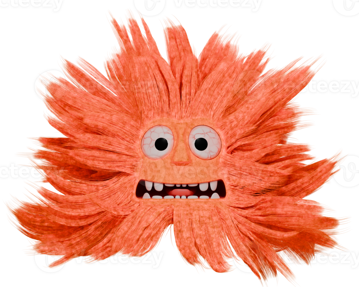 3D monster fluffy orange png