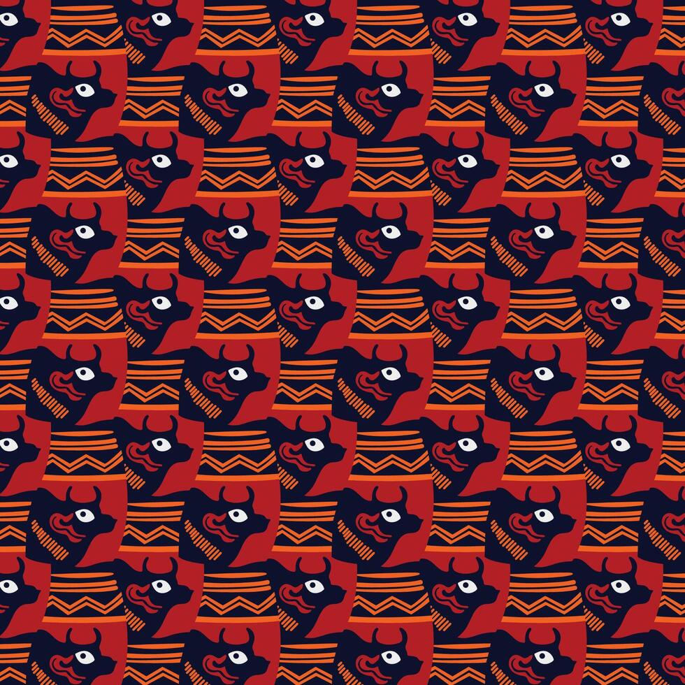 the red and orange pattern of the eyes of a bull. seamless pattern with red and white stripes vector