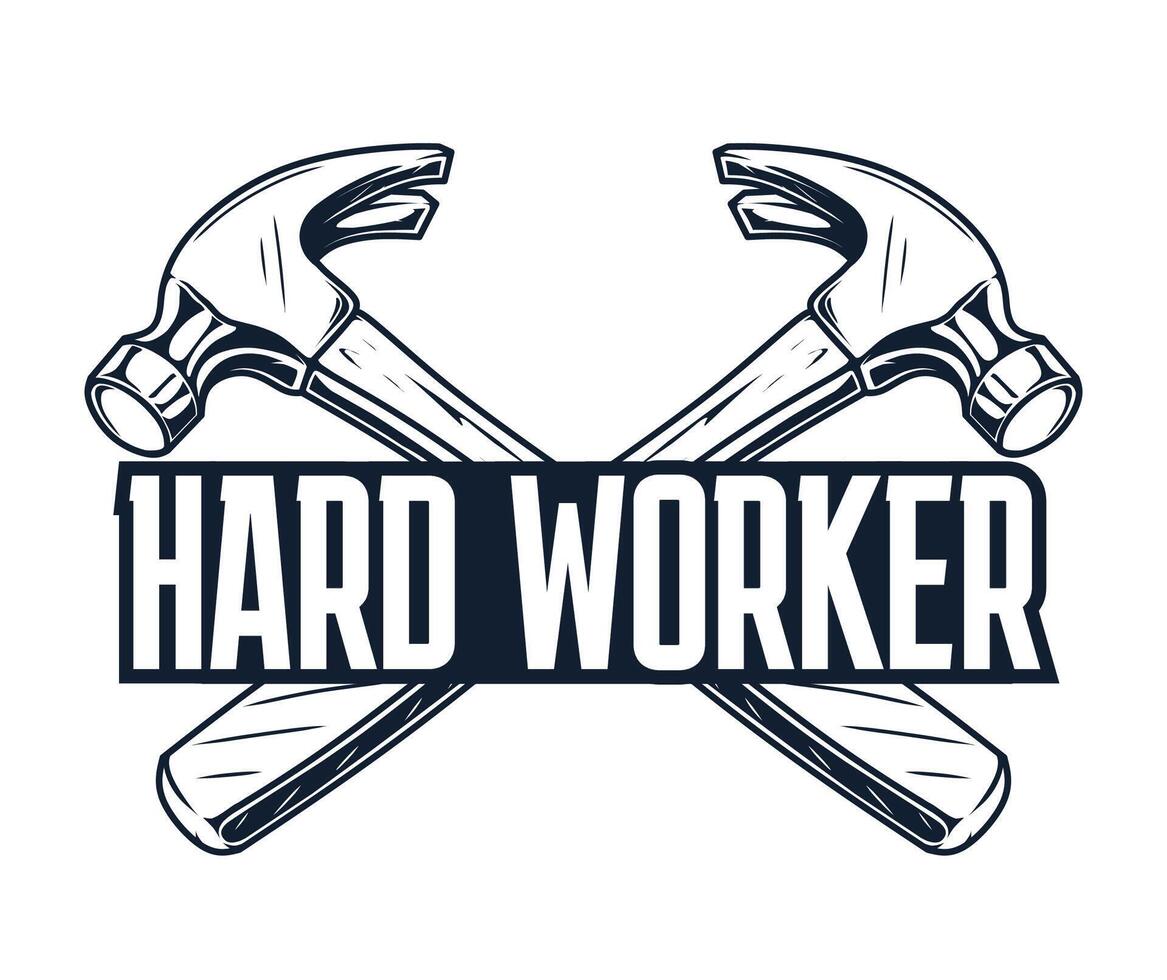 Hard worker with hammer drawing vector