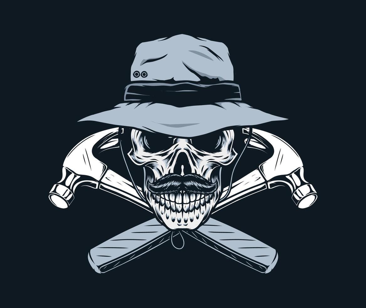 Men skull with hammer drawing vector
