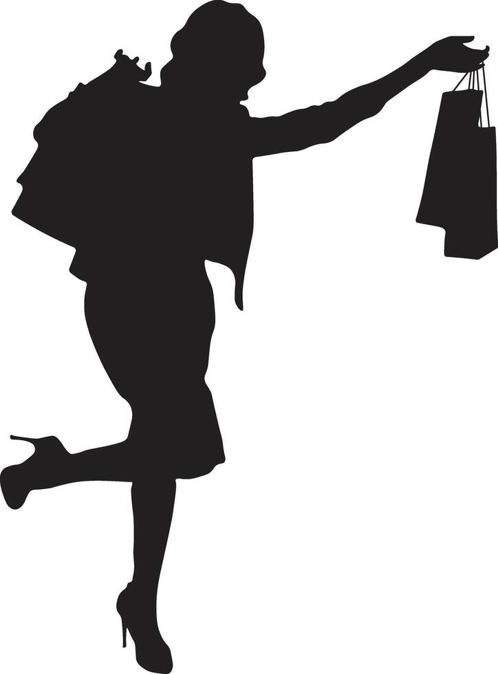Women Shopping Silhouette with Flat Design. Isolated Illustration. vector