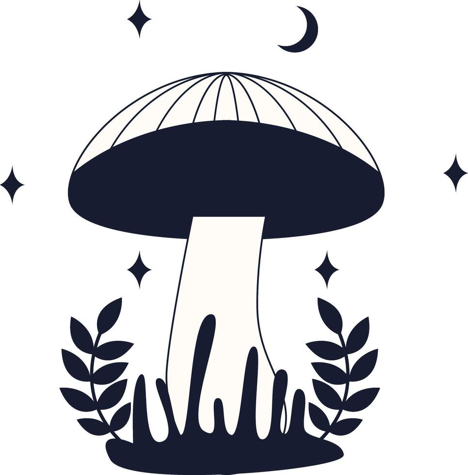 Celestial Magic Mushroom Illustration. with Doodle Design Style. vector