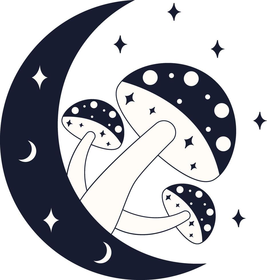 Celestial Magic Mushroom Illustration. with Doodle Design Style. vector
