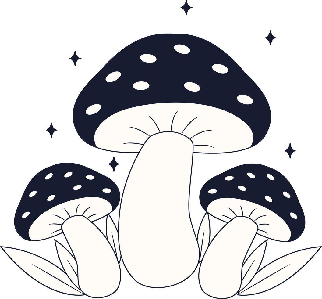 Celestial Magic Mushroom Illustration. with Doodle Design Style. vector