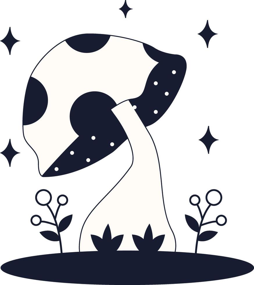 Celestial Magic Mushroom Illustration. with Doodle Design Style. vector