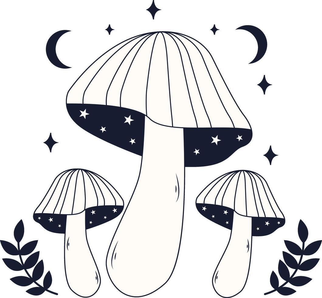 Celestial Magic Mushroom Illustration. with Doodle Design Style. vector