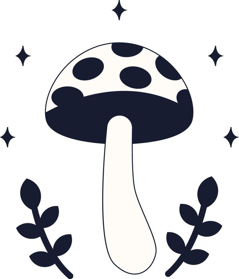 Celestial Magic Mushroom Illustration. with Doodle Design Style. vector