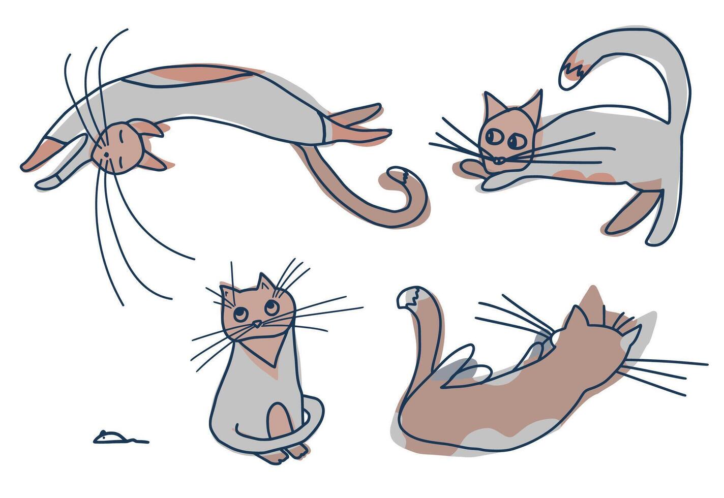 Domestics cats set isolated. kittens kit. vector