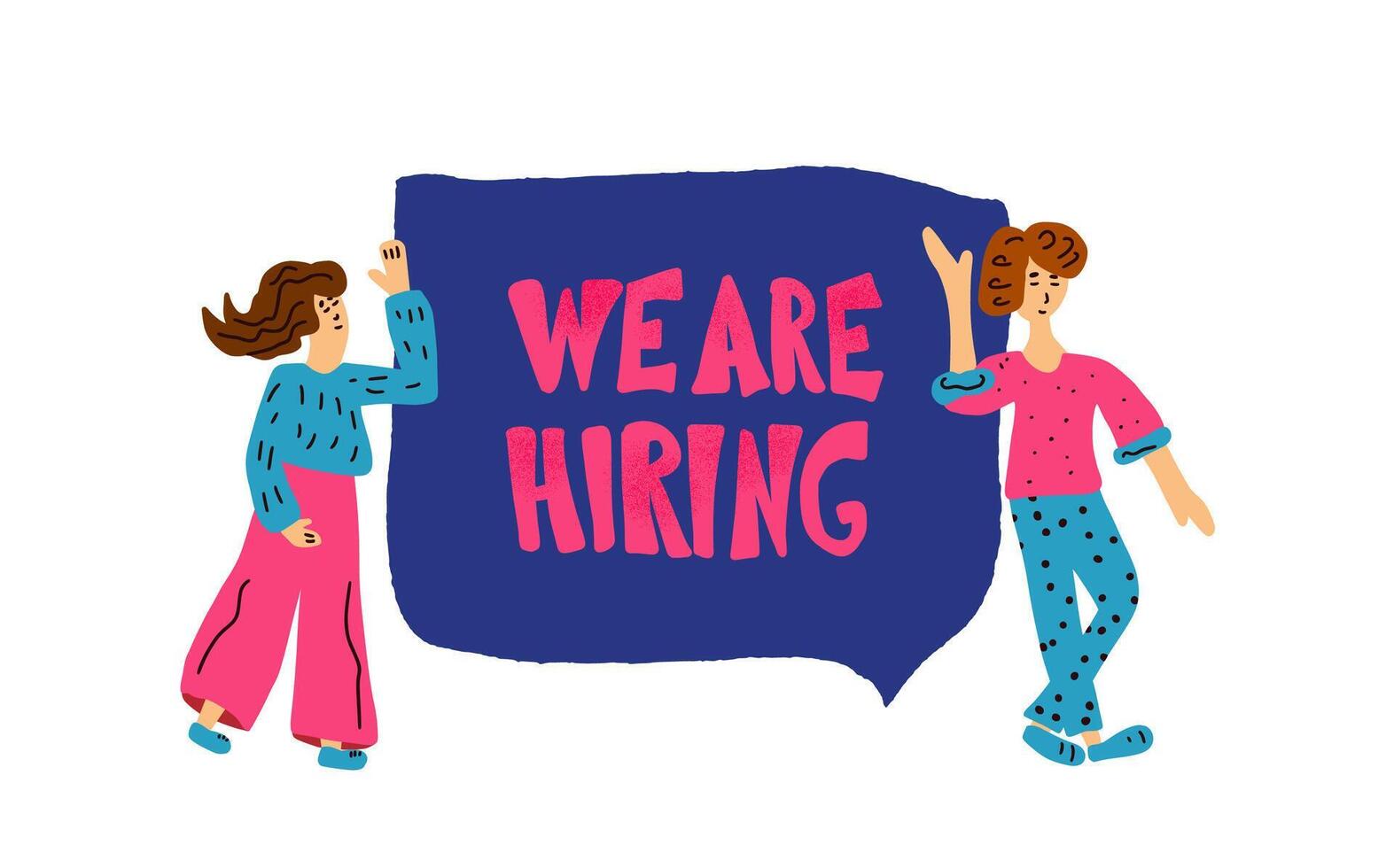 We are hiring concept with girls and text. vector