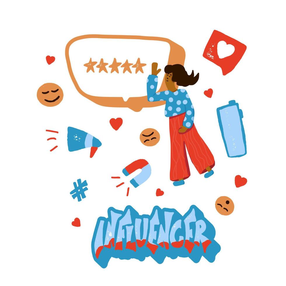 Influencer concept with girl and text. vector