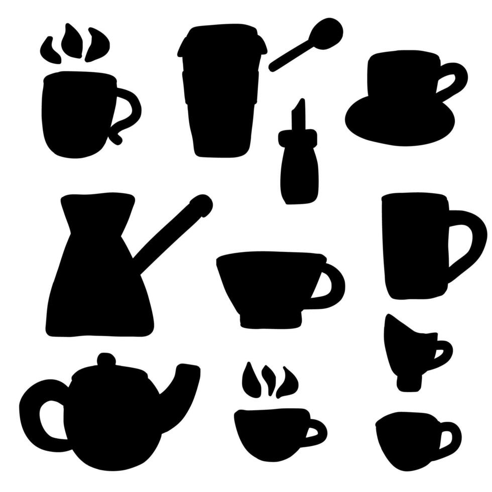 Set of silhouette of hot beverages. mugs. vector