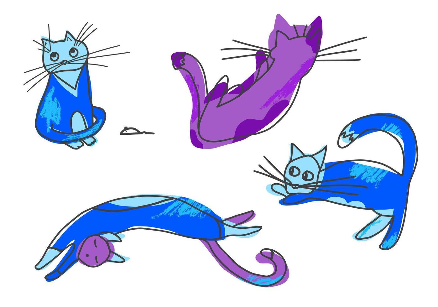 Domestics cats set isolated. kittens kit. vector