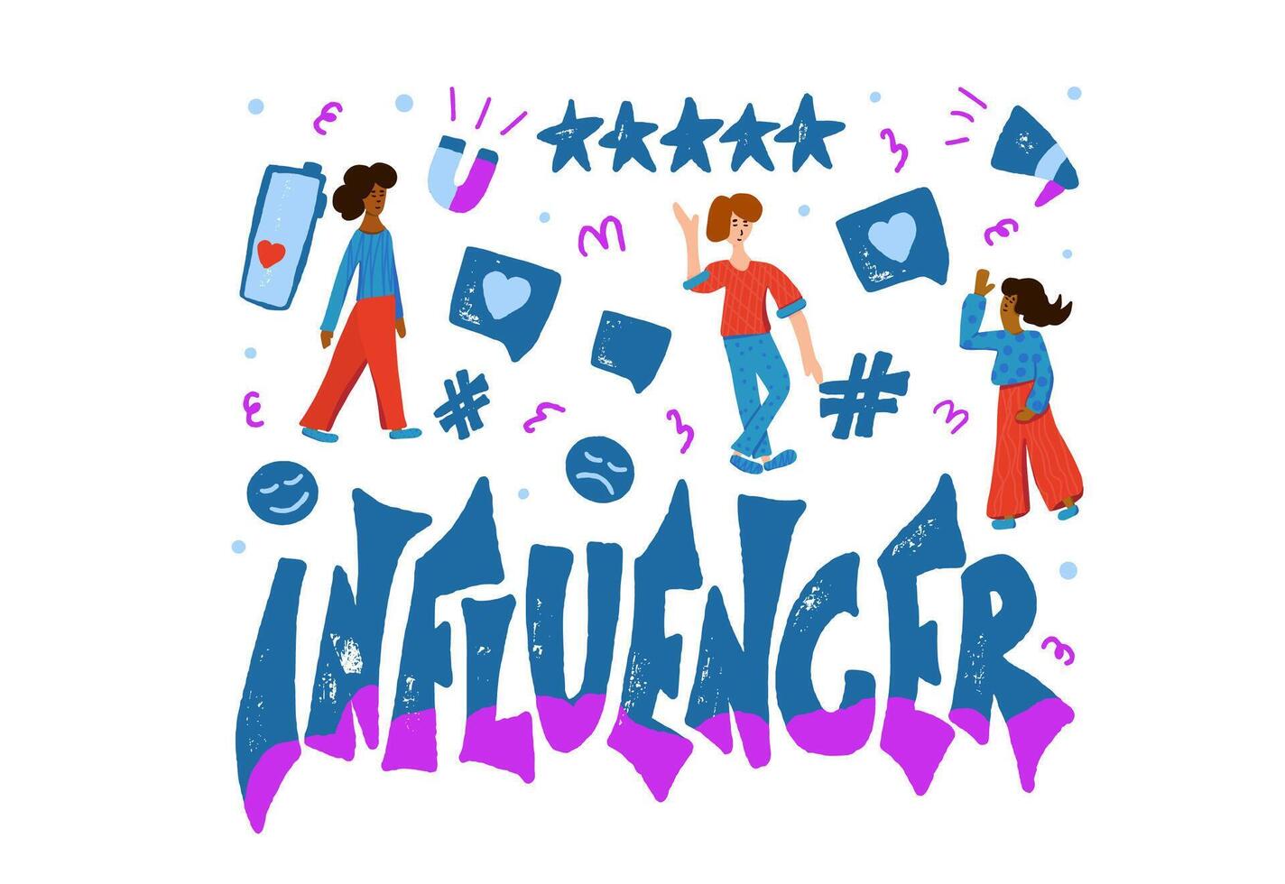 Influencer concept with girl and text. vector