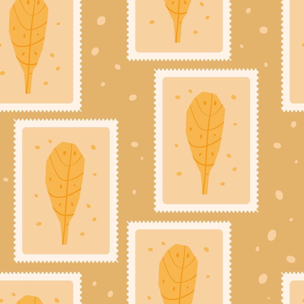 Autumn seamless pattern. Fall cutouts leaves repeat background. Retro stamps endless backdrop design for wrapping paper. hand drawn illustration. vector
