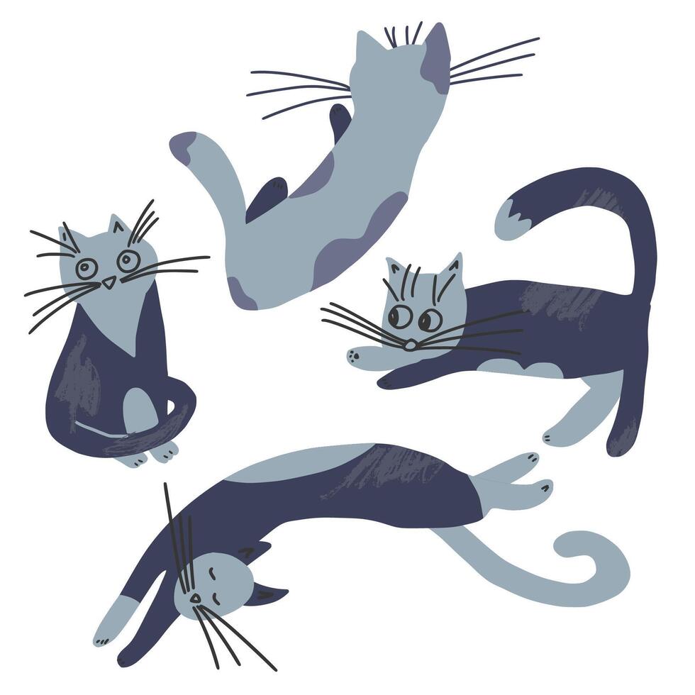 Domestics cats set isolated. kittens kit. vector