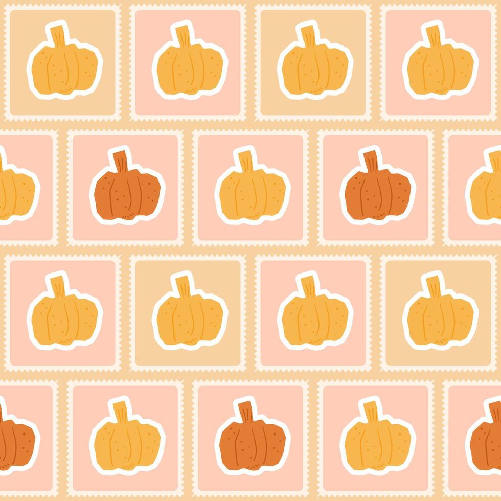 Pumpkin seamless pattern. Cutouts paper shapes repeat background. Bento box retro stamps design. hand drawn illustration. vector
