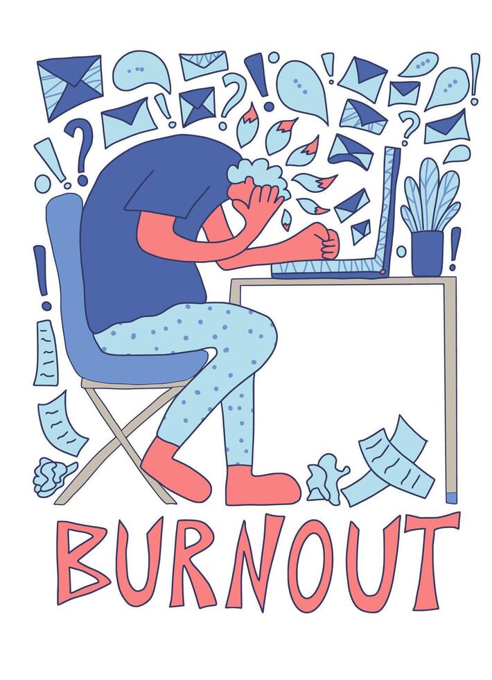 Burnout concept. person at the table. vector