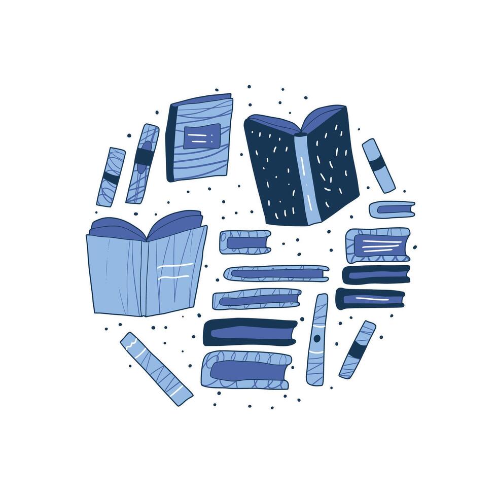 Set of books in doodle style. illustration. vector