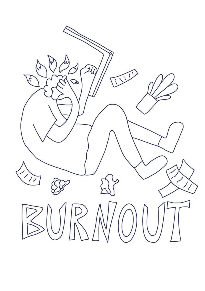 Burnout concept. person at the table. vector