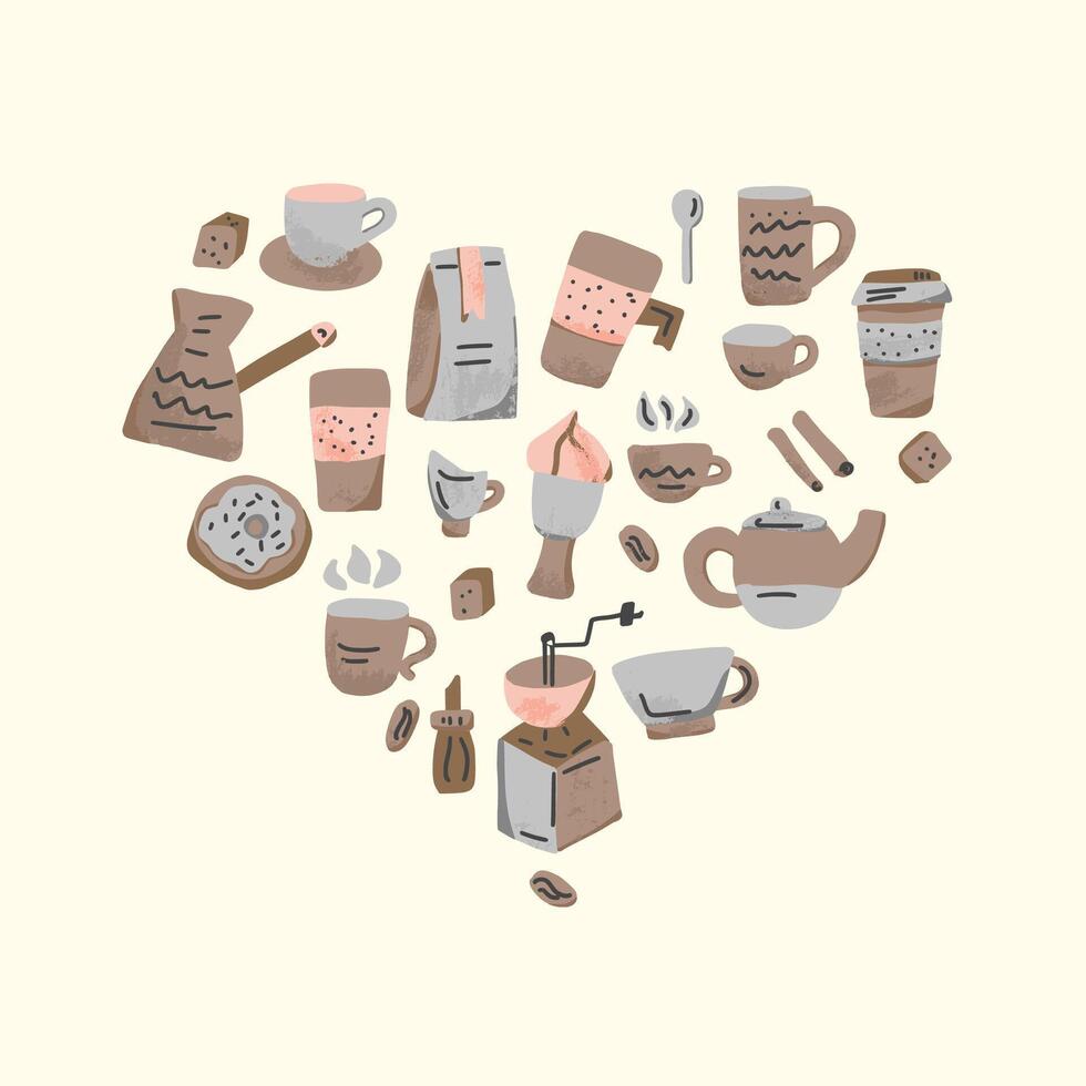 Coffee set round badge. illustration. vector