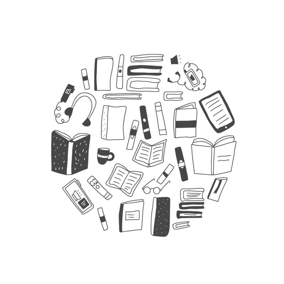 Set of books in doodle style. illustration. vector