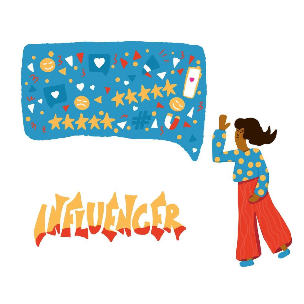 Influencer concept with girl and text. vector