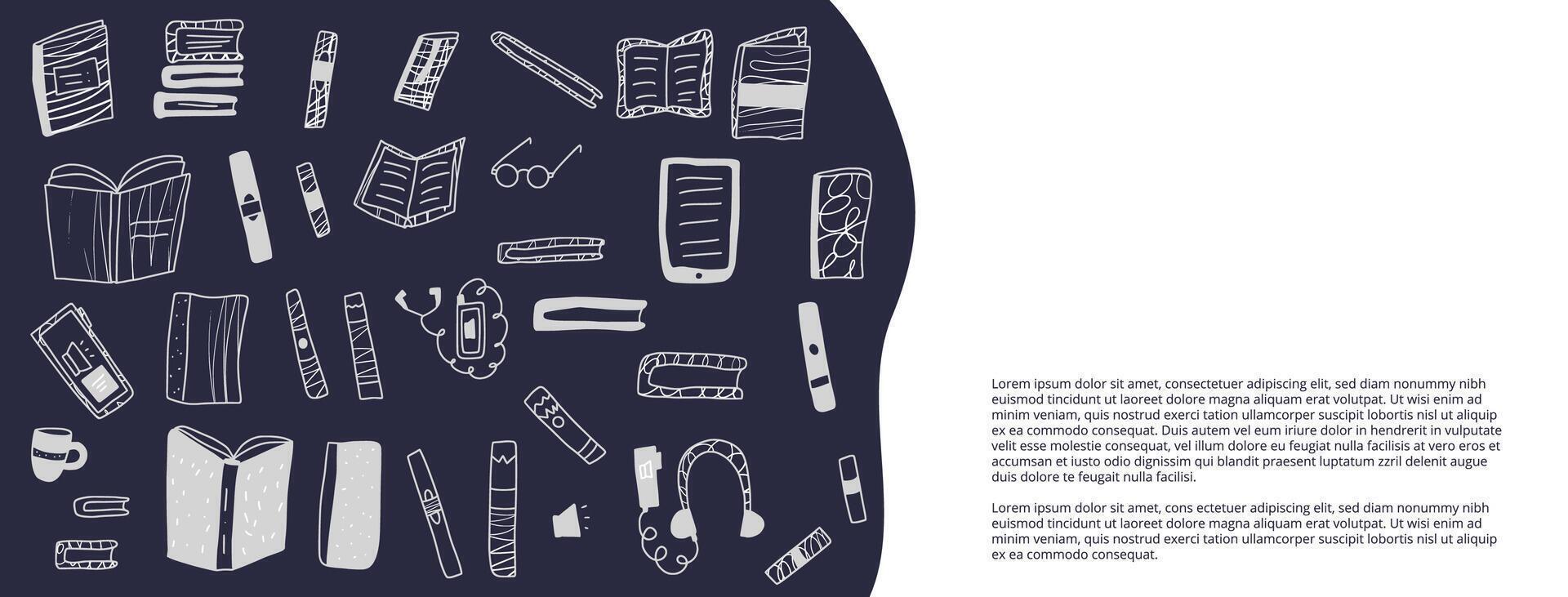 Set of books in doodle style. illustration. vector