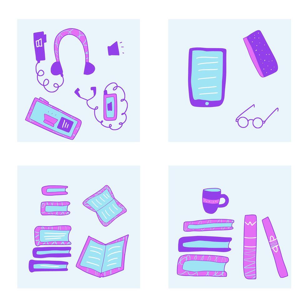 Set of books in doodle style. illustration. vector