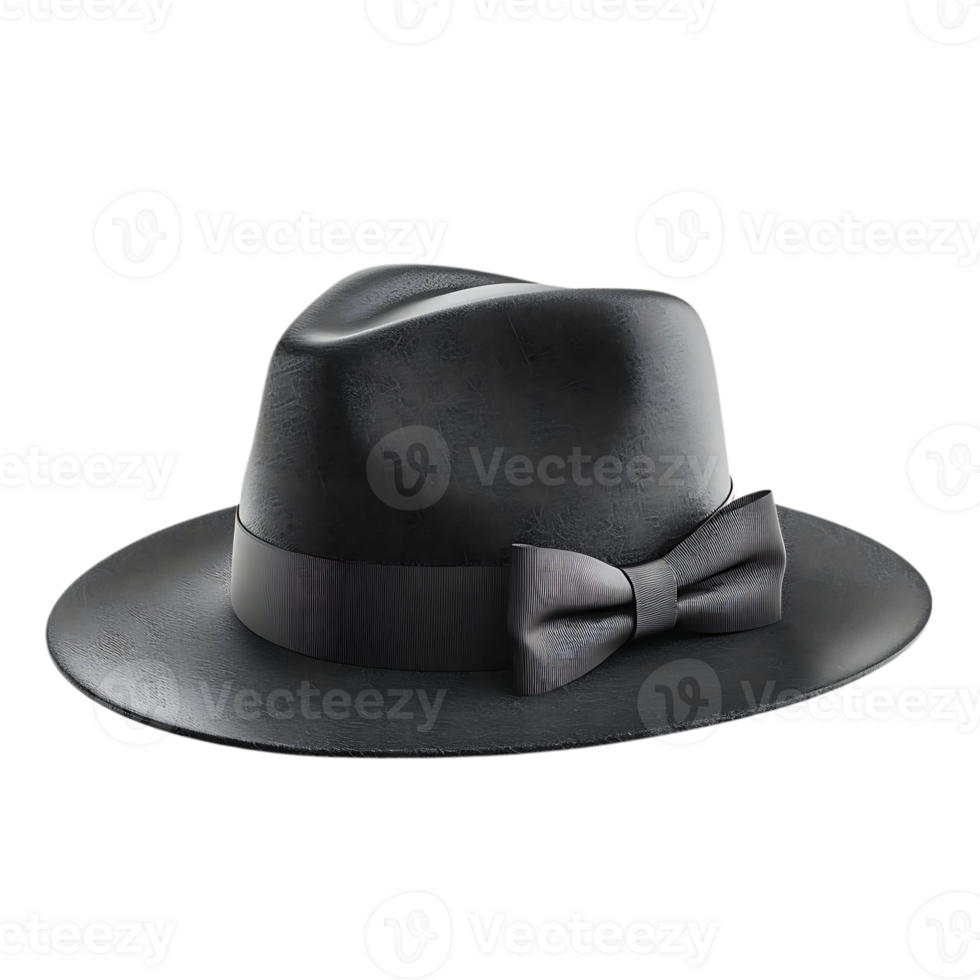 Black Fedora Hat with Bow 3D Illustration png