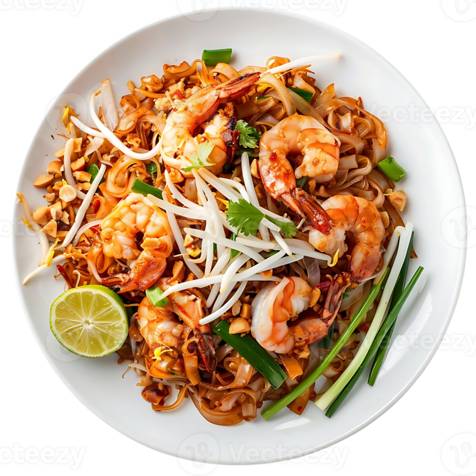 Delicious Pad Thai Noodles with Shrimp, Bean Sprouts, and Peanuts - Food Photography png
