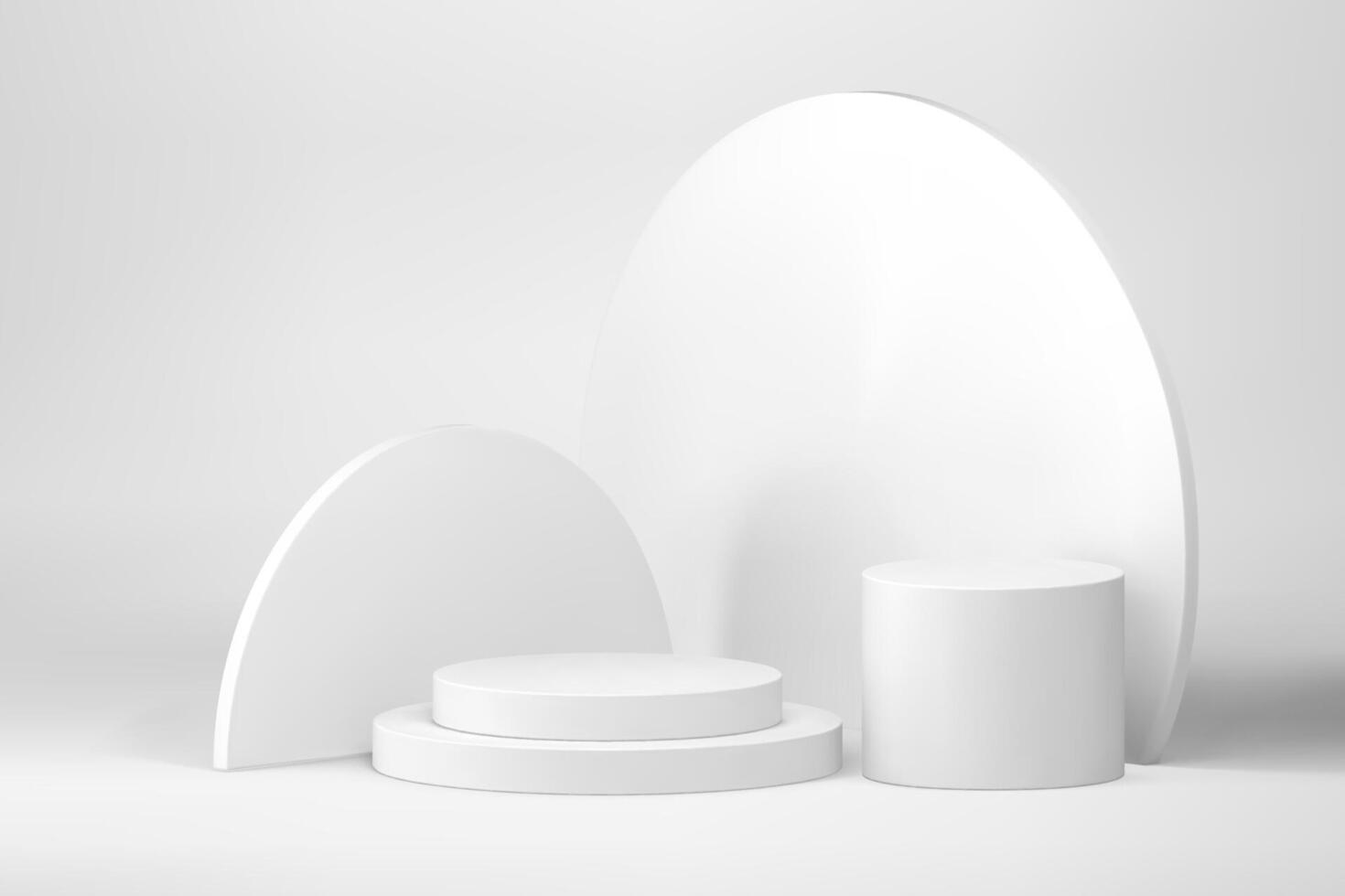 White 3d cylinder podium pedestal mock up for cosmetic product show presentation illustration vector