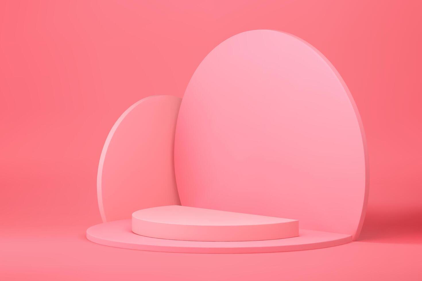 Pink 3d podium with circle wall background for feminine product presentation realistic vector