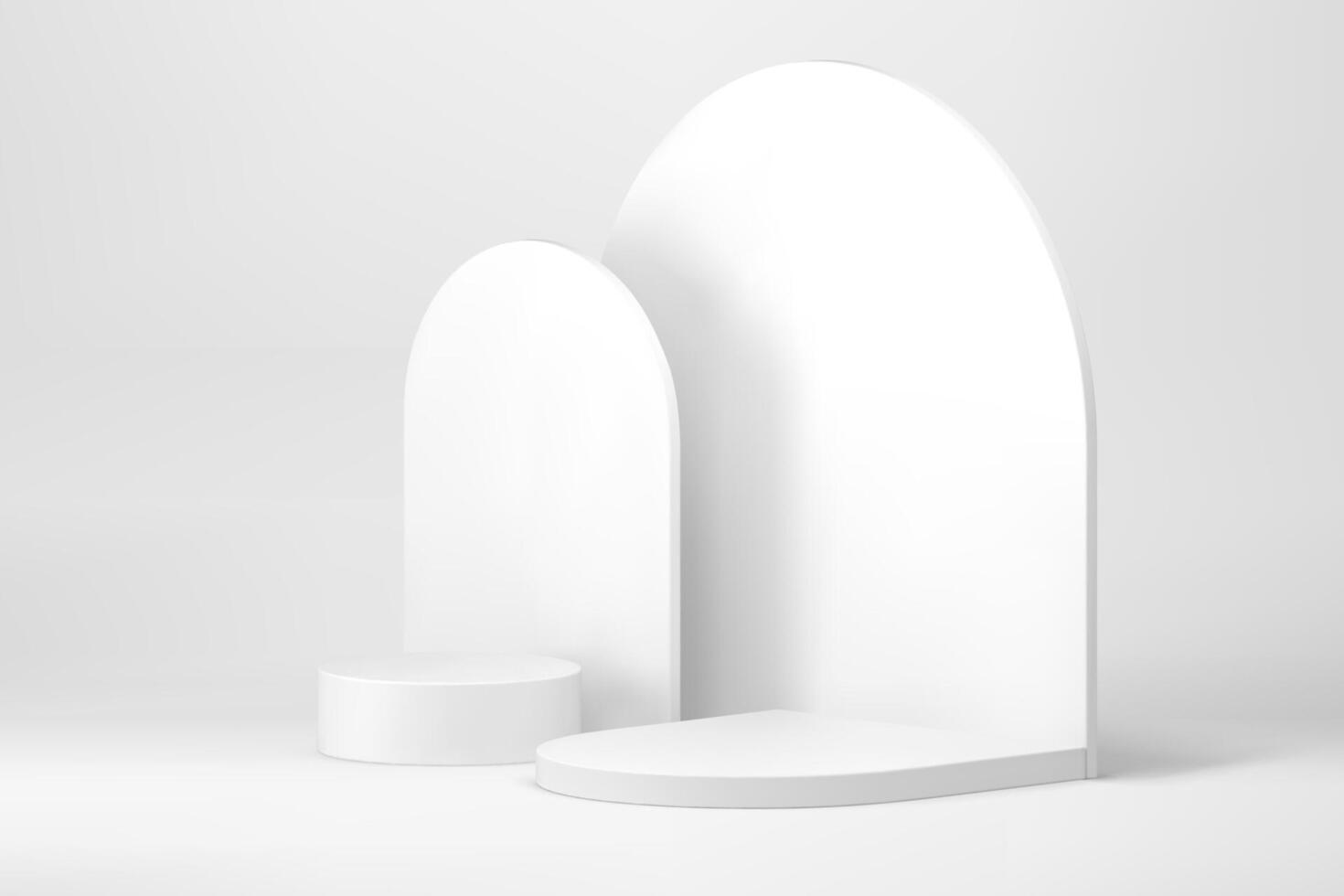 White 3d curved podium semicircle pedestal with wall background for product show vector