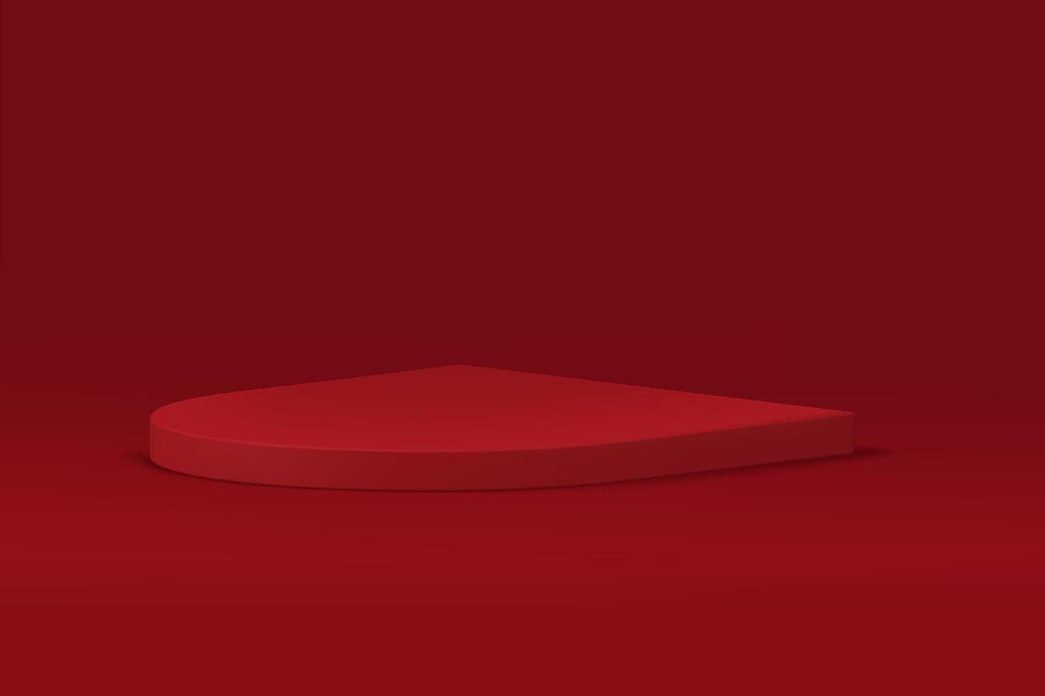 Red 3d podium semicircle pedestal curved stand showcase realistic illustration vector