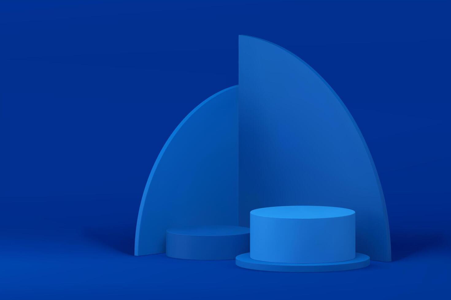 Blue podium circle showcase pedestal with geometric wall background 3d realistic vector