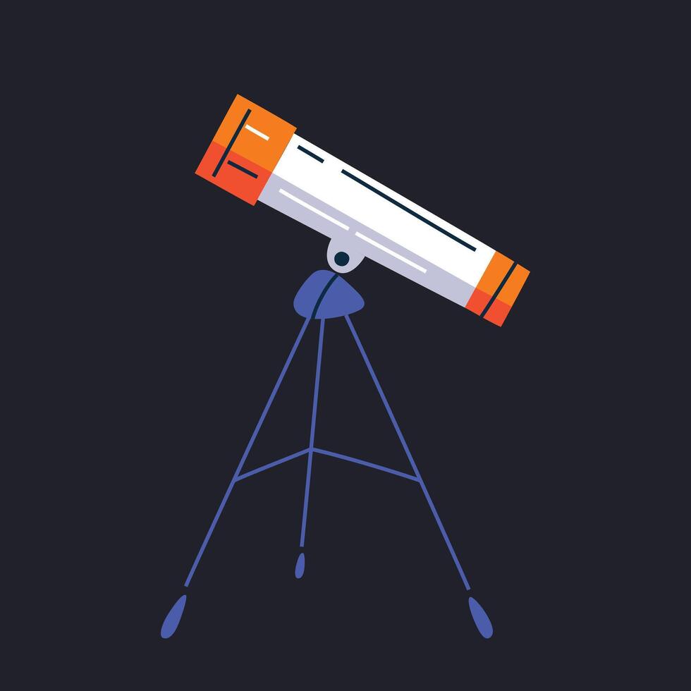illustration of a telescope on a tripod in flat cartoon style. Optical device for observing the night sky, stars, planets. For science and space exploration themes, astronomy and stargazing vector