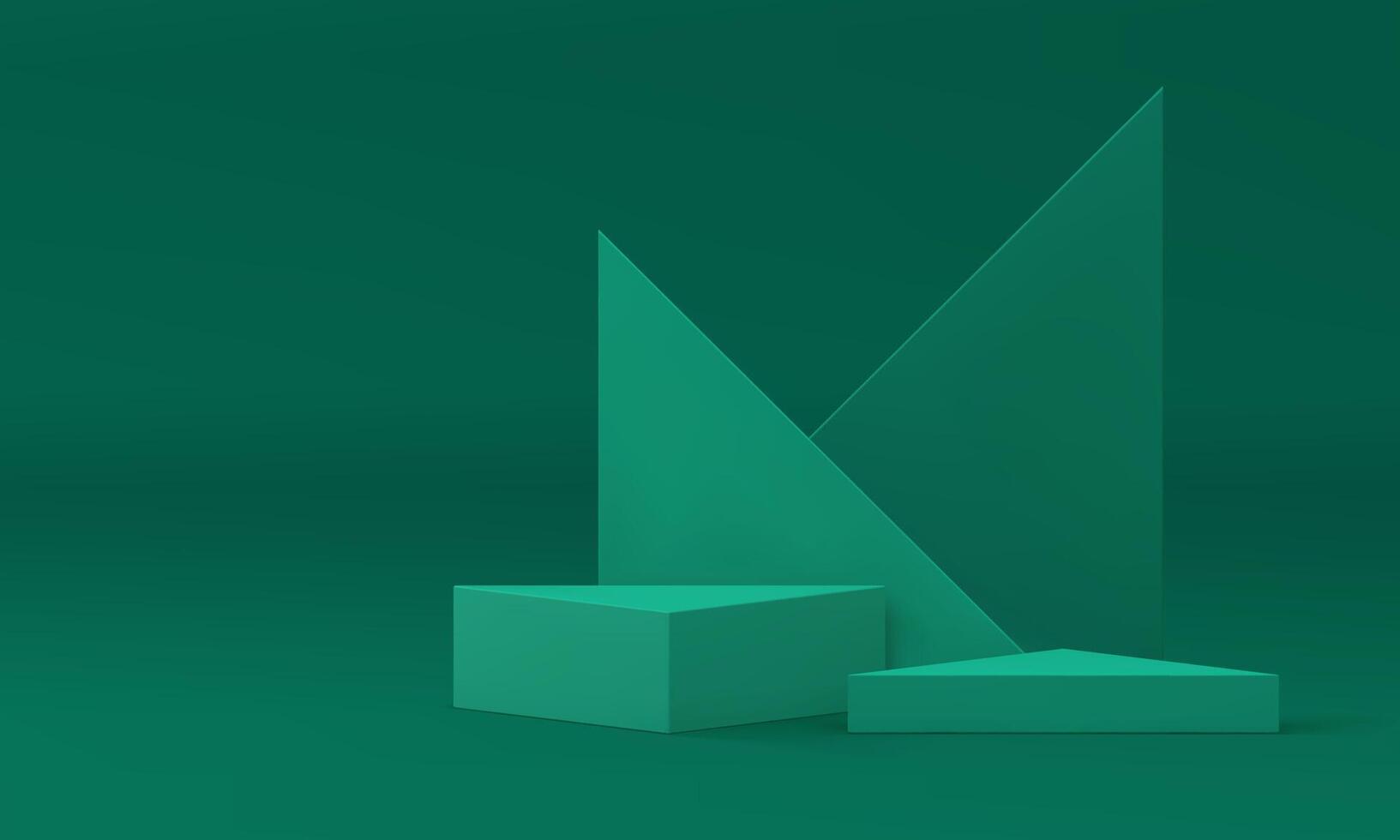 Green 3d podium with triangle wall backdrop minimalist pedestal showcase realistic vector