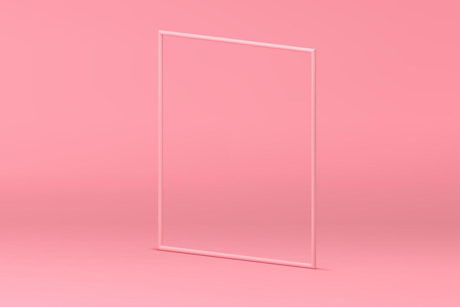 Pink 3d squared frame isometric display mock up for cosmetic product show presentation vector