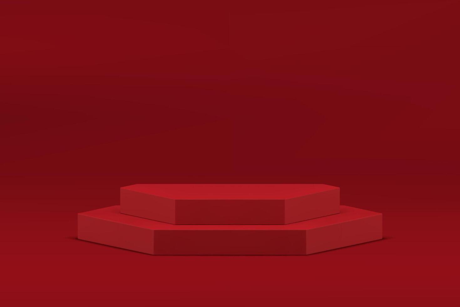 Red fashion geometric step podium 3d pedestal for cosmetic product presentation show vector