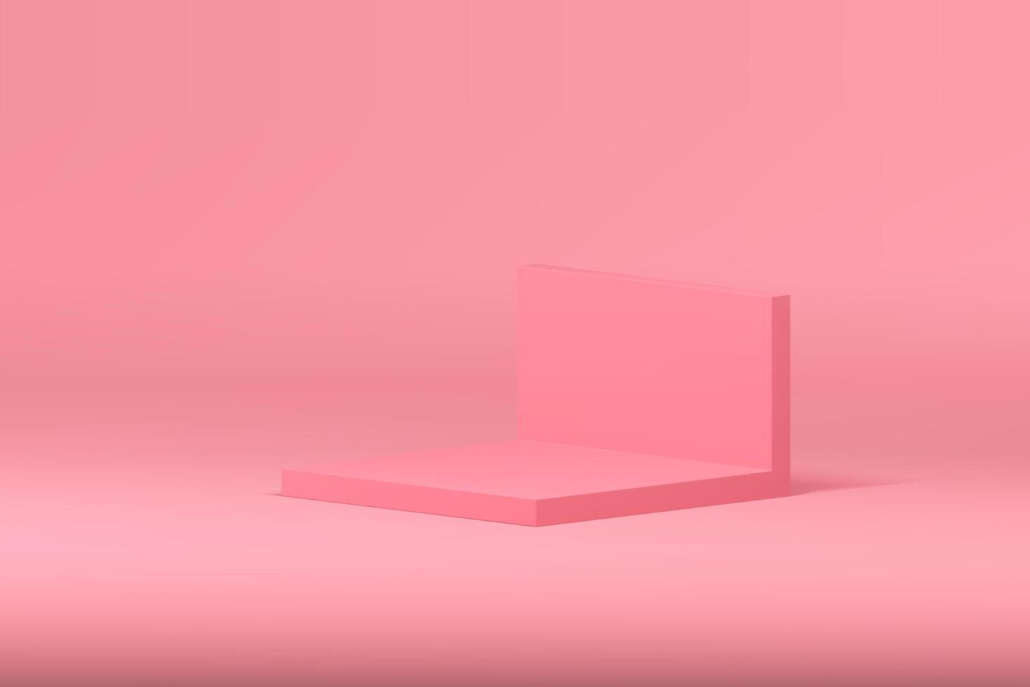 Pink 3d squared podium pedestal with rectangle wall background for product promo realistic vector