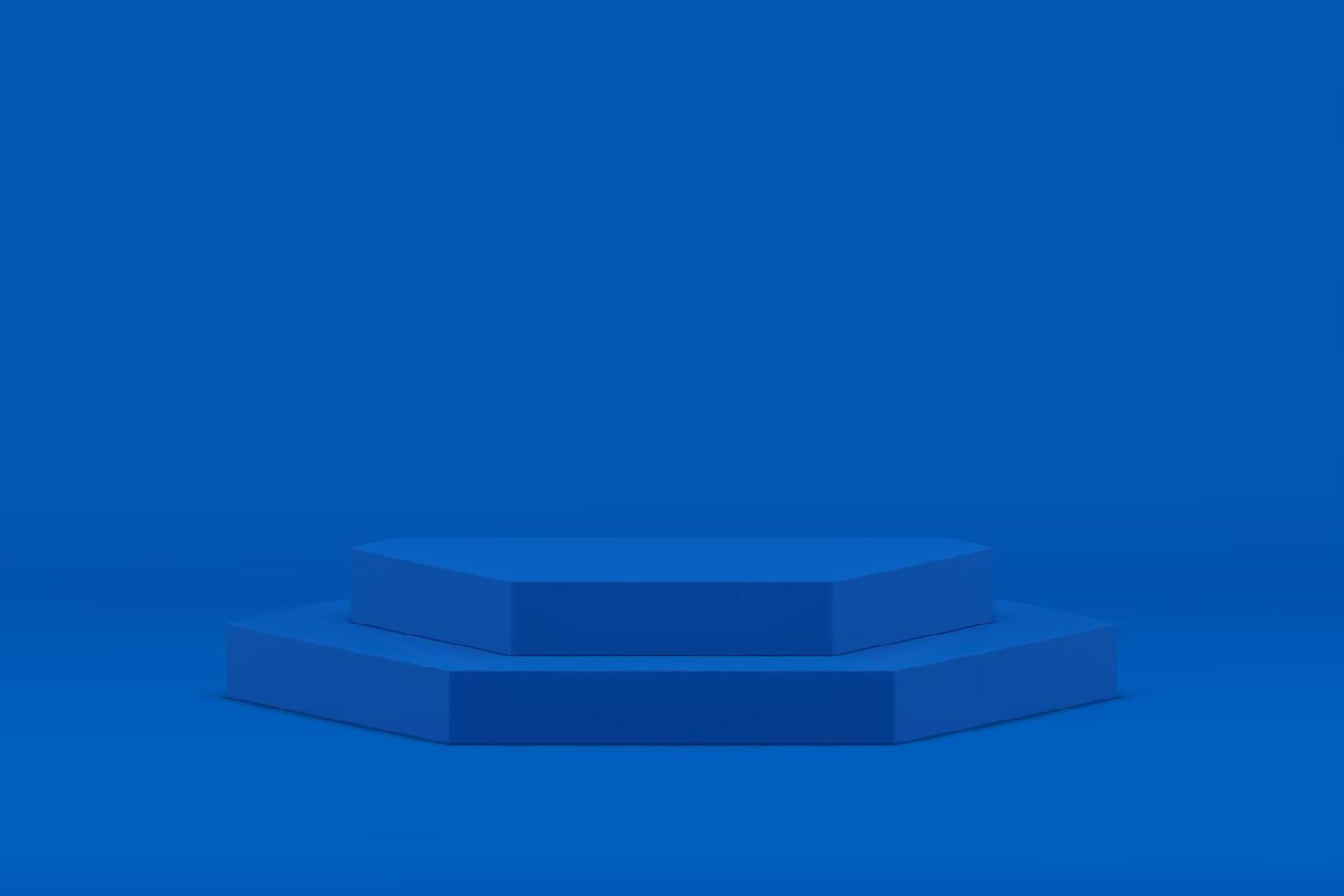 Blue 3d podium hexagonal step pedestal empty geometric showcase for product show vector