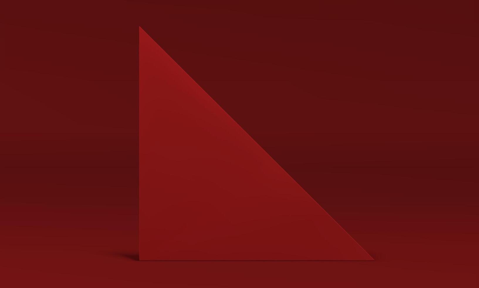 Realistic 3d triangle wall red backdrop modern geometric shape for product showcase interior vector